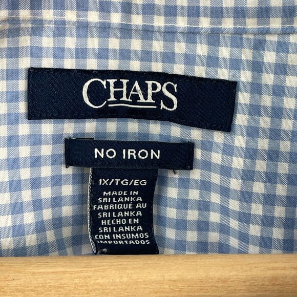 Chaps Womens Plus 1X Blue Paisley No Iron Button Up Shirt 3/4 Sleeve Blouse - Picture 3 of 11